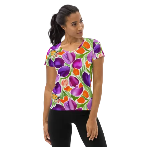 Tulip Carnival on a Women's Athletic T-Shirt