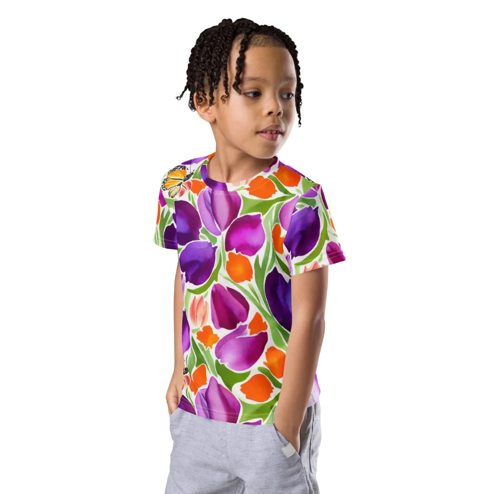 Tulip Carnival on Kids Crew Neck T-Shirt — Left Front