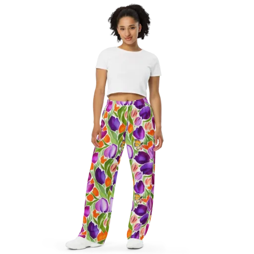 Tulip Carnival on a Wide-Leg Pants