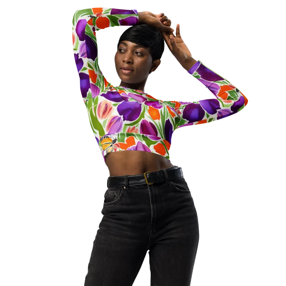 Tulip Carnival on Long Sleeve Crop Top — Front