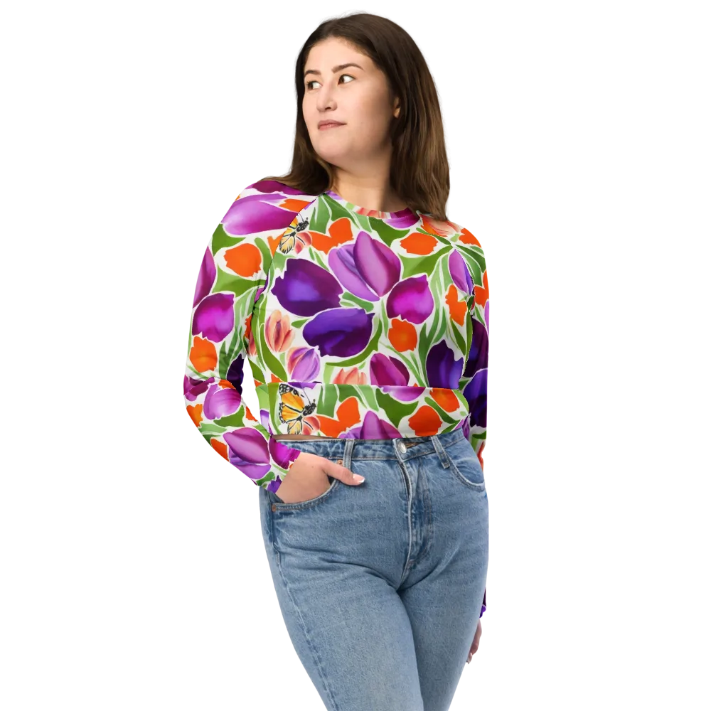 Tulip Carnival on Long Sleeve Crop Top — Front