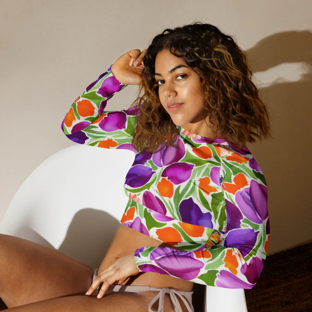 Tulip Carnival on Long Sleeve Crop Top — Left Front