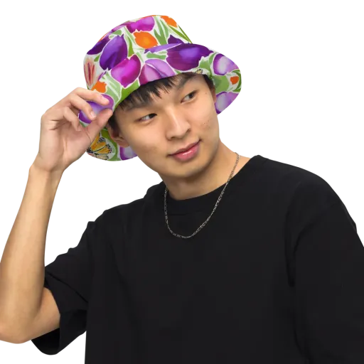 Tulip Carnival on a Reversible Bucket Hat