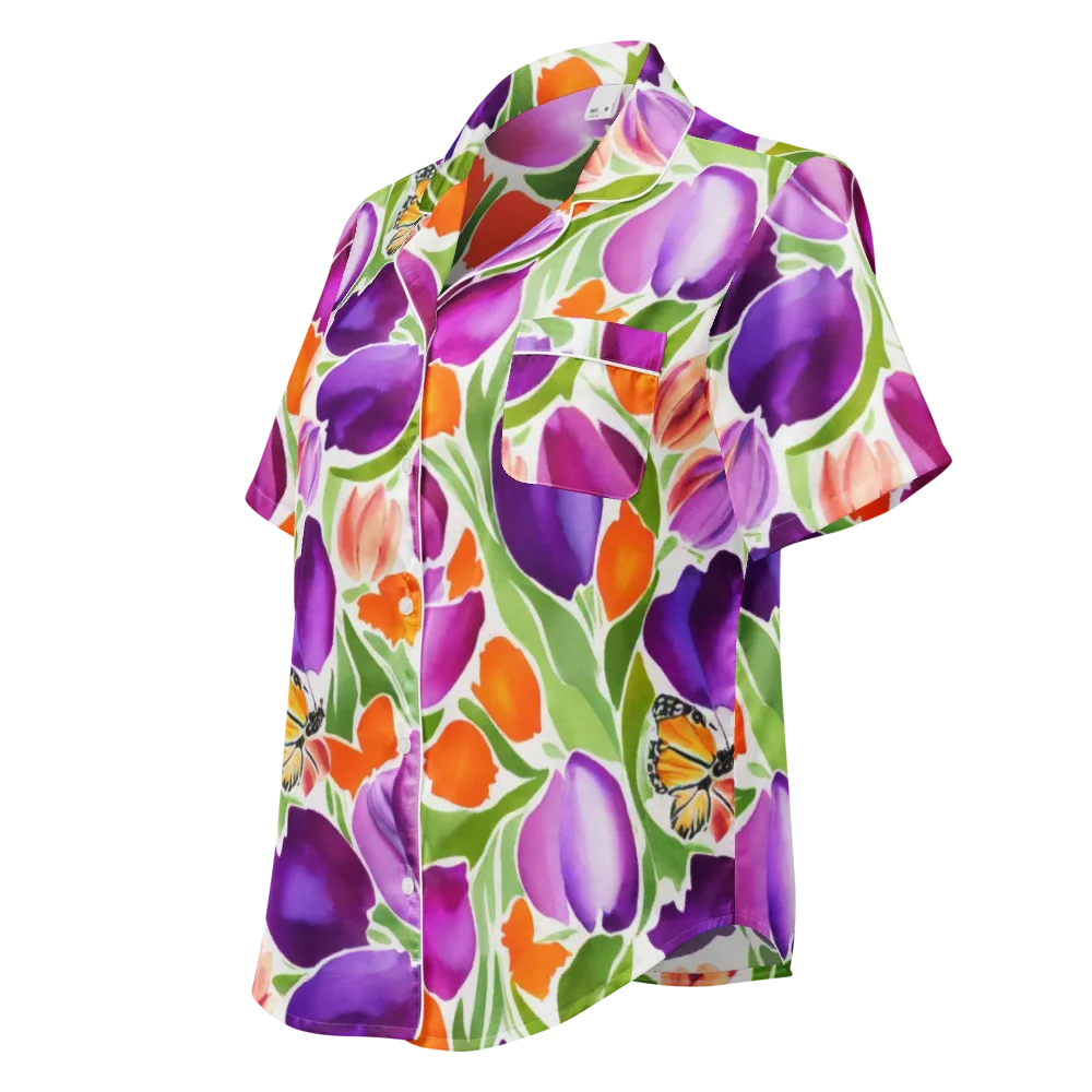 Tulip Carnival on Women's Short Sleeve Pajama Top — Left Front