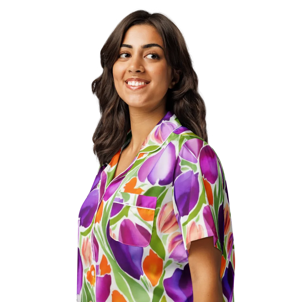 Tulip Carnival on Women's Short Sleeve Pajama Top — Left Front