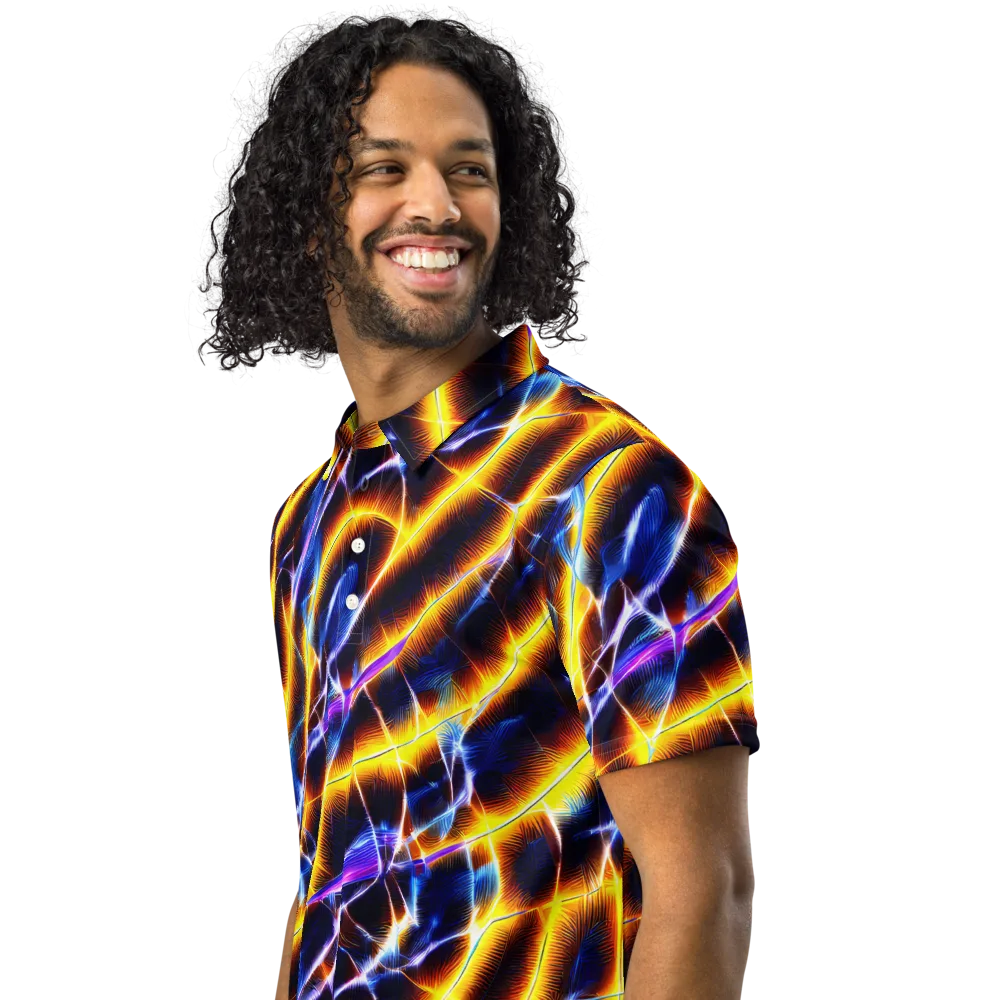 Tempel Tangle on Men's Slim Fit Polo Shirt — Left Front