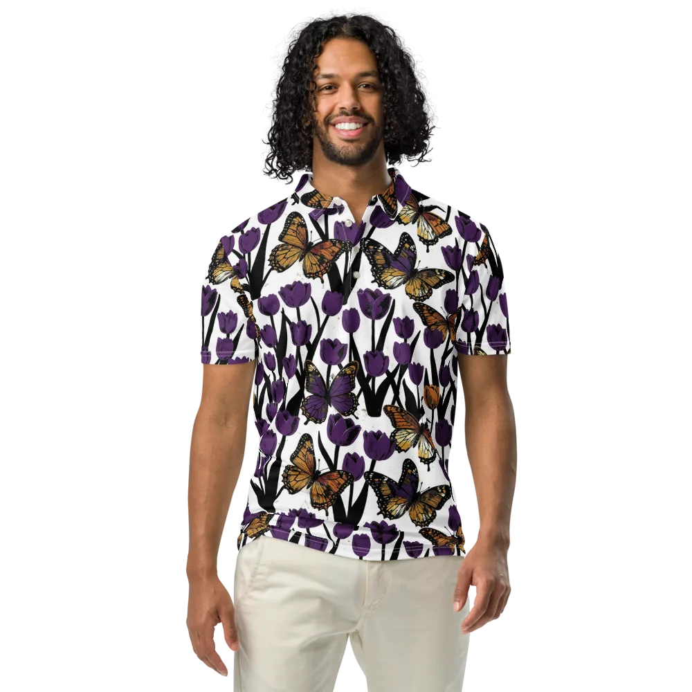 Indigo Flutter on Men's Slim Fit Polo Shirt — Front