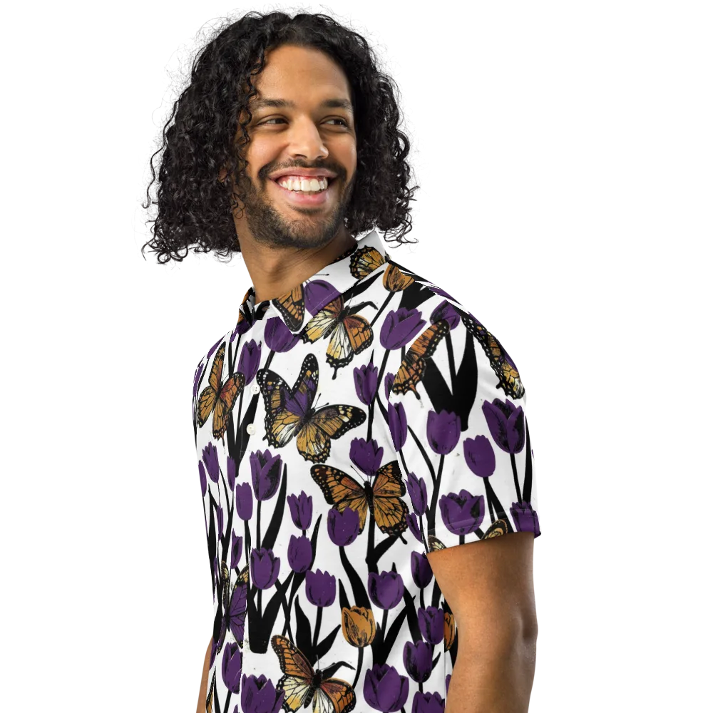 Indigo Flutter on Men's Slim Fit Polo Shirt — Left Front