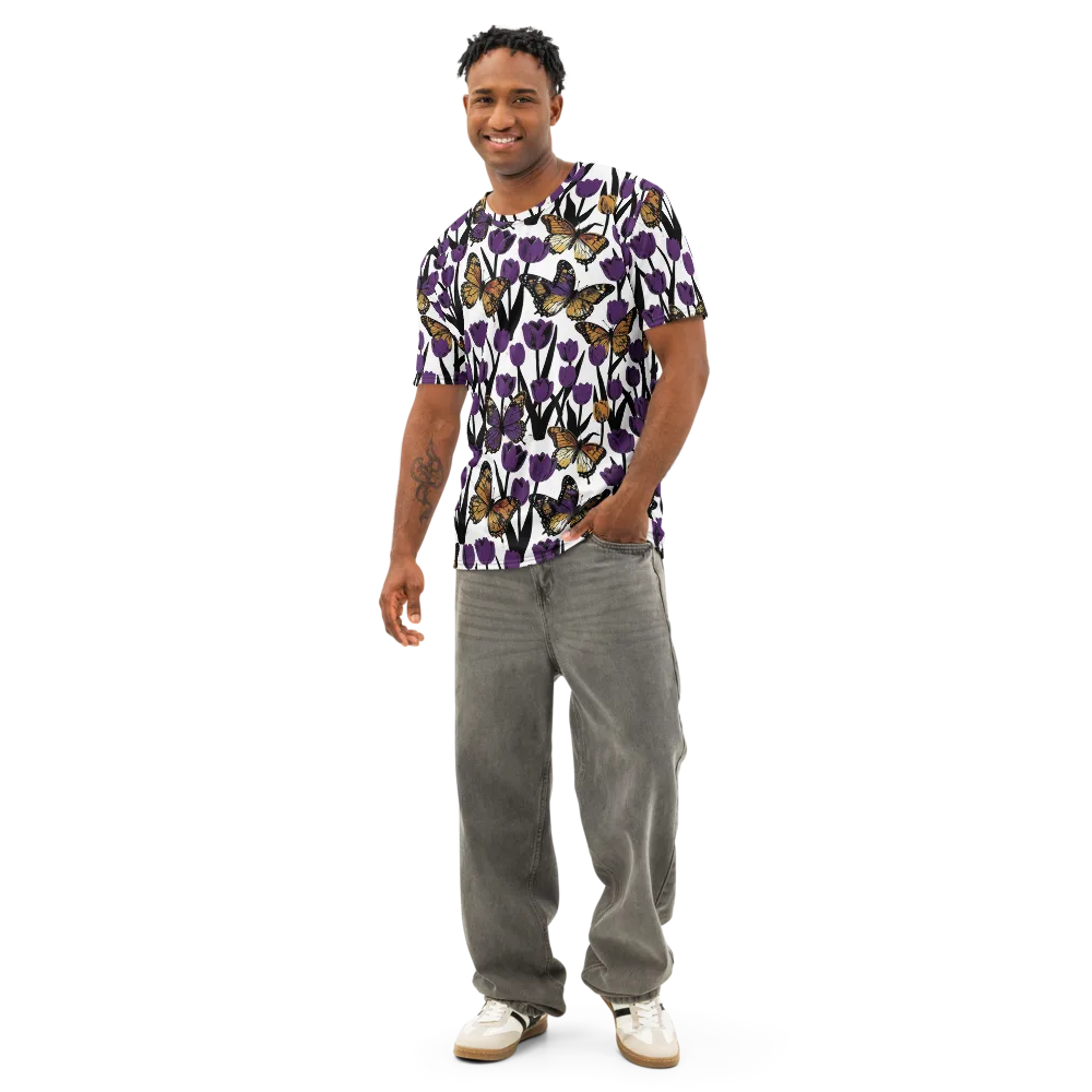 Indigo Flutter on Men's Cotton Crew Neck T-Shirt — Front