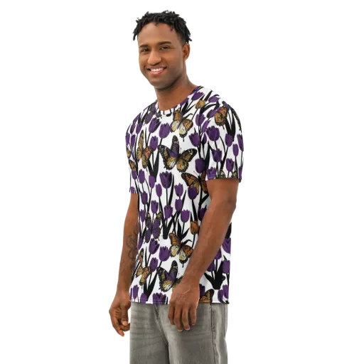Indigo Flutter on a Men's Cotton Crew Neck T-Shirt