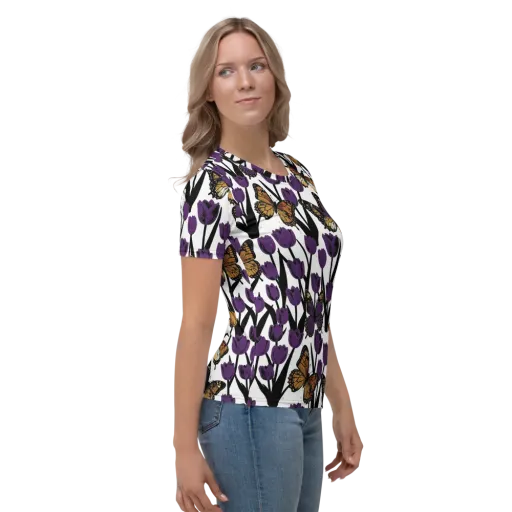 Indigo Flutter on a Women's Crew Neck T-Shirt