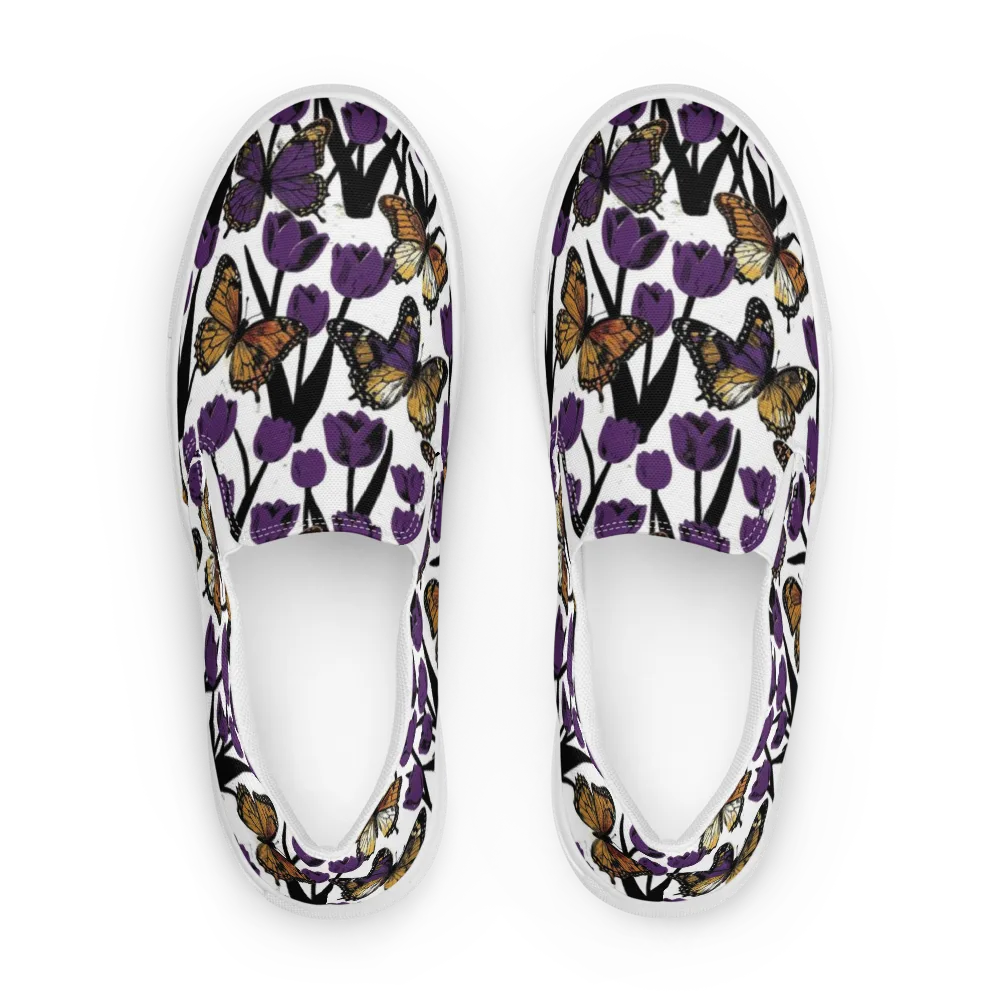 Indigo Flutter on Men's Slip-On Canvas Shoes — Front
