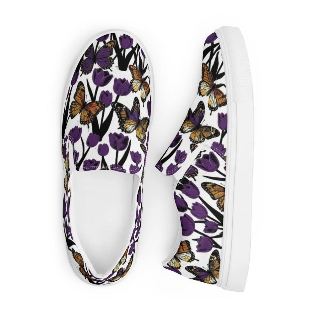 Indigo Flutter on Men's Slip-On Canvas Shoes — Front