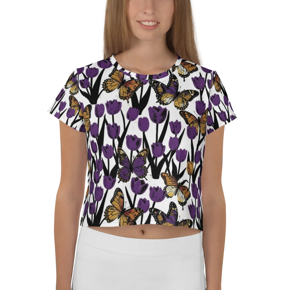Indigo Flutter on Crop Tee — Front