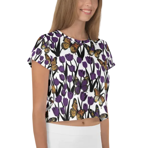 Indigo Flutter on a Crop Tee