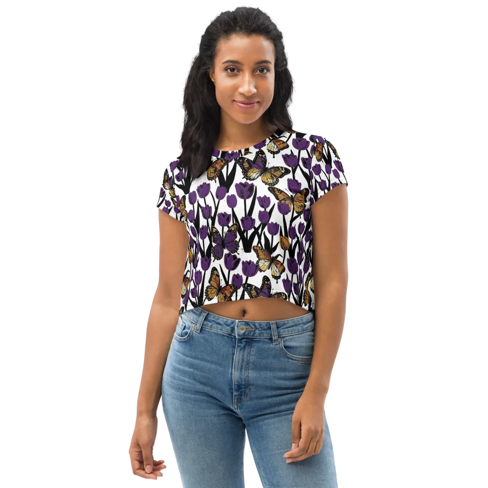 Indigo Flutter on Crop Tee — Front