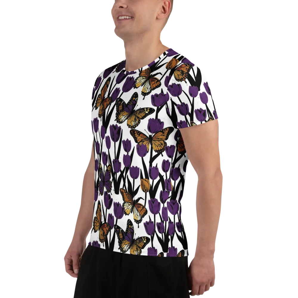 Indigo Flutter on Men's Athletic T-Shirt — Left