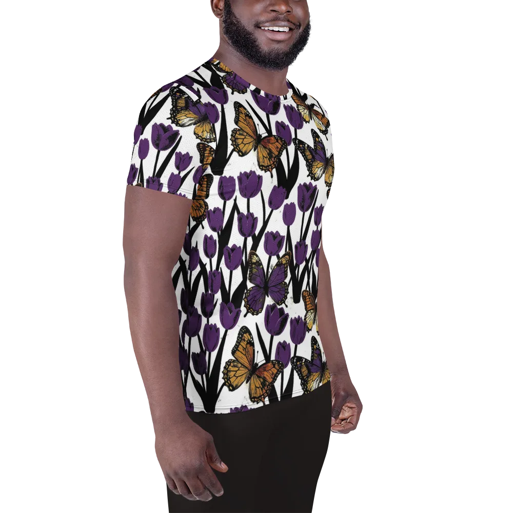 Indigo Flutter on Men's Athletic T-Shirt — Right