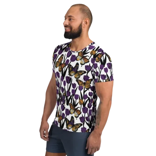 Indigo Flutter on a Men's Athletic T-Shirt