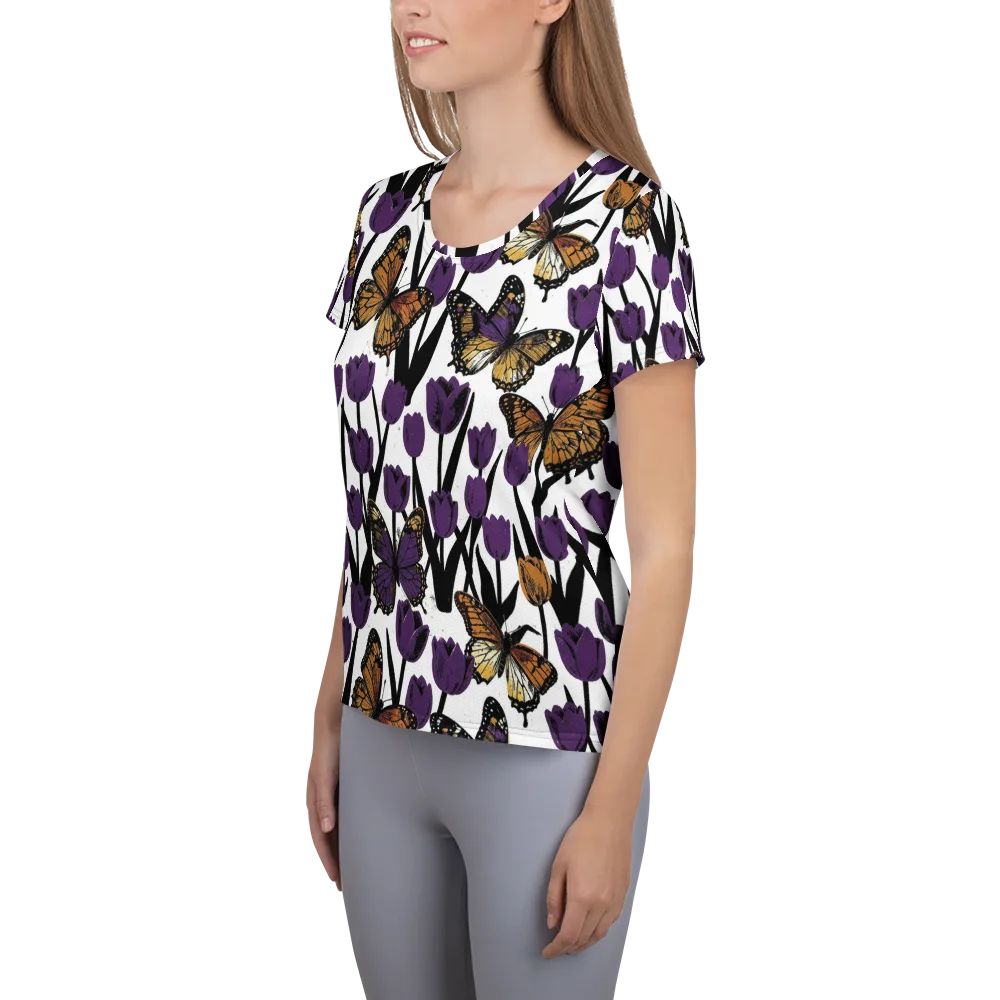 Indigo Flutter on Women's Athletic T-Shirt — Left
