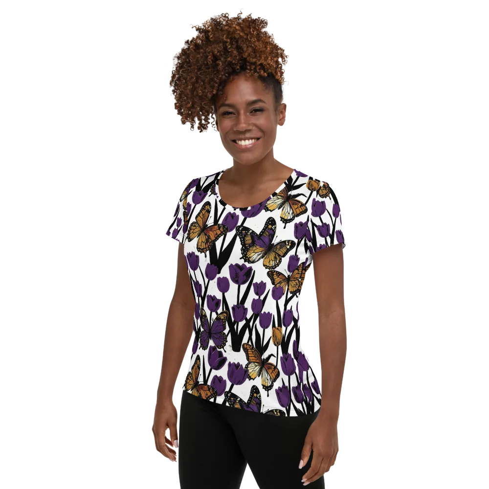 Indigo Flutter on Women's Athletic T-Shirt — Left