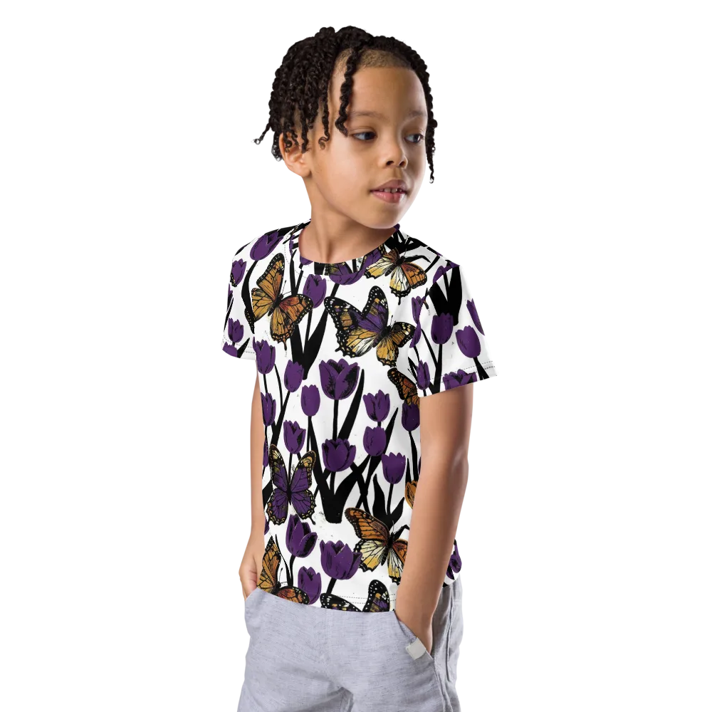 Indigo Flutter on Kids Crew Neck T-Shirt — Left Front