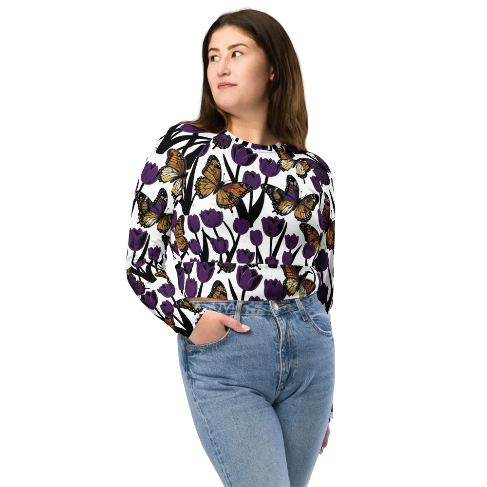 Indigo Flutter on Long Sleeve Crop Top — Front