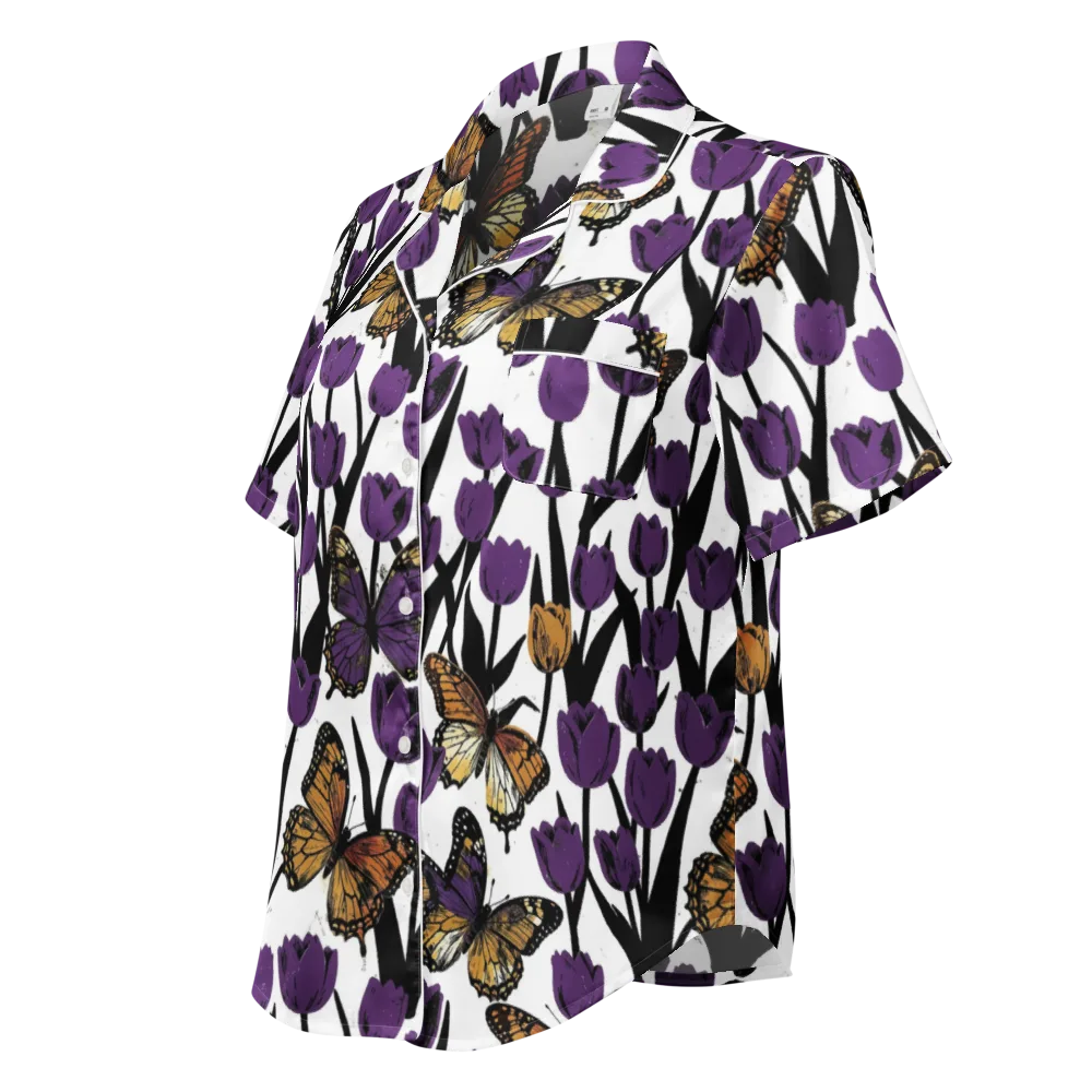 Indigo Flutter on Women's Short Sleeve Pajama Top — Left Front