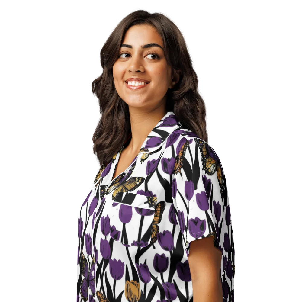 Indigo Flutter on Women's Short Sleeve Pajama Top — Left Front