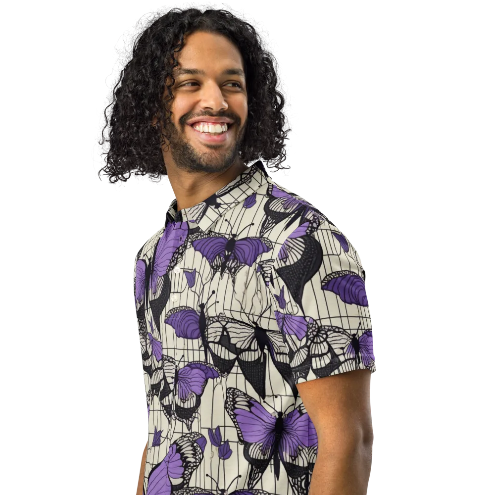 Violet Glasswing on Men's Slim Fit Polo Shirt — Left Front