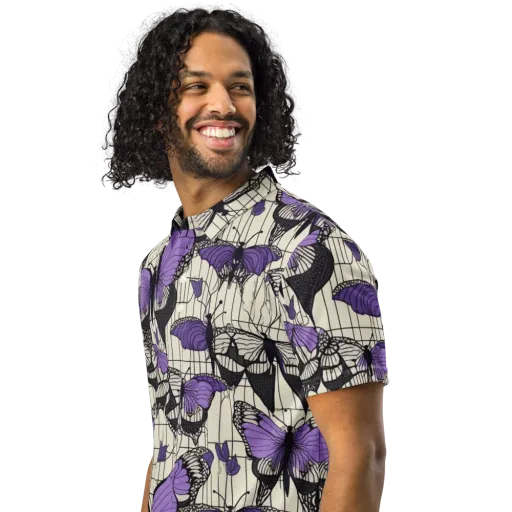 Violet Glasswing on a Men's Slim Fit Polo Shirt