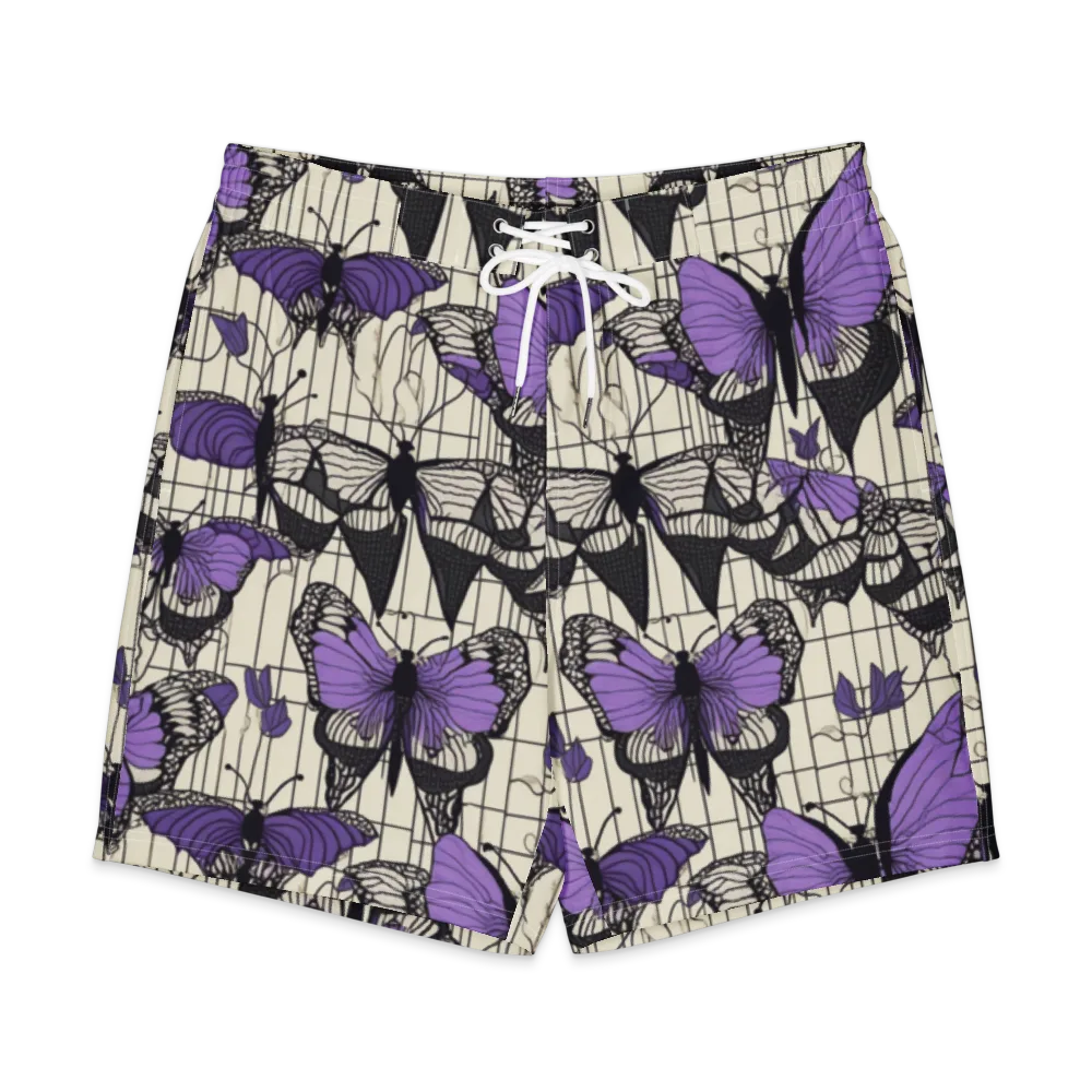 Violet Glasswing on Men's Board Shorts — Front