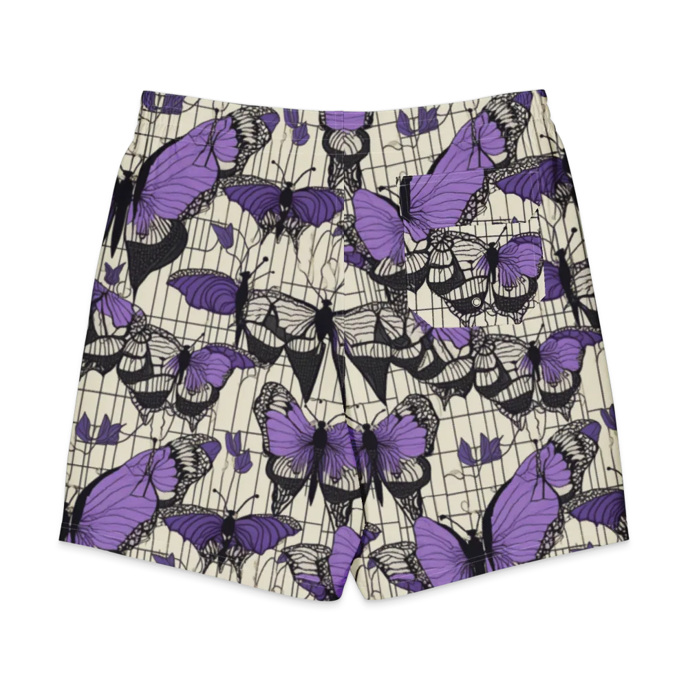 Violet Glasswing on Men's Board Shorts — Back