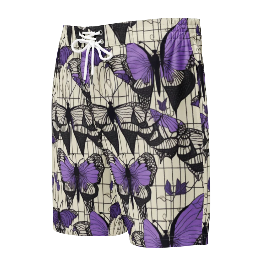 Violet Glasswing on Men's Board Shorts — Front