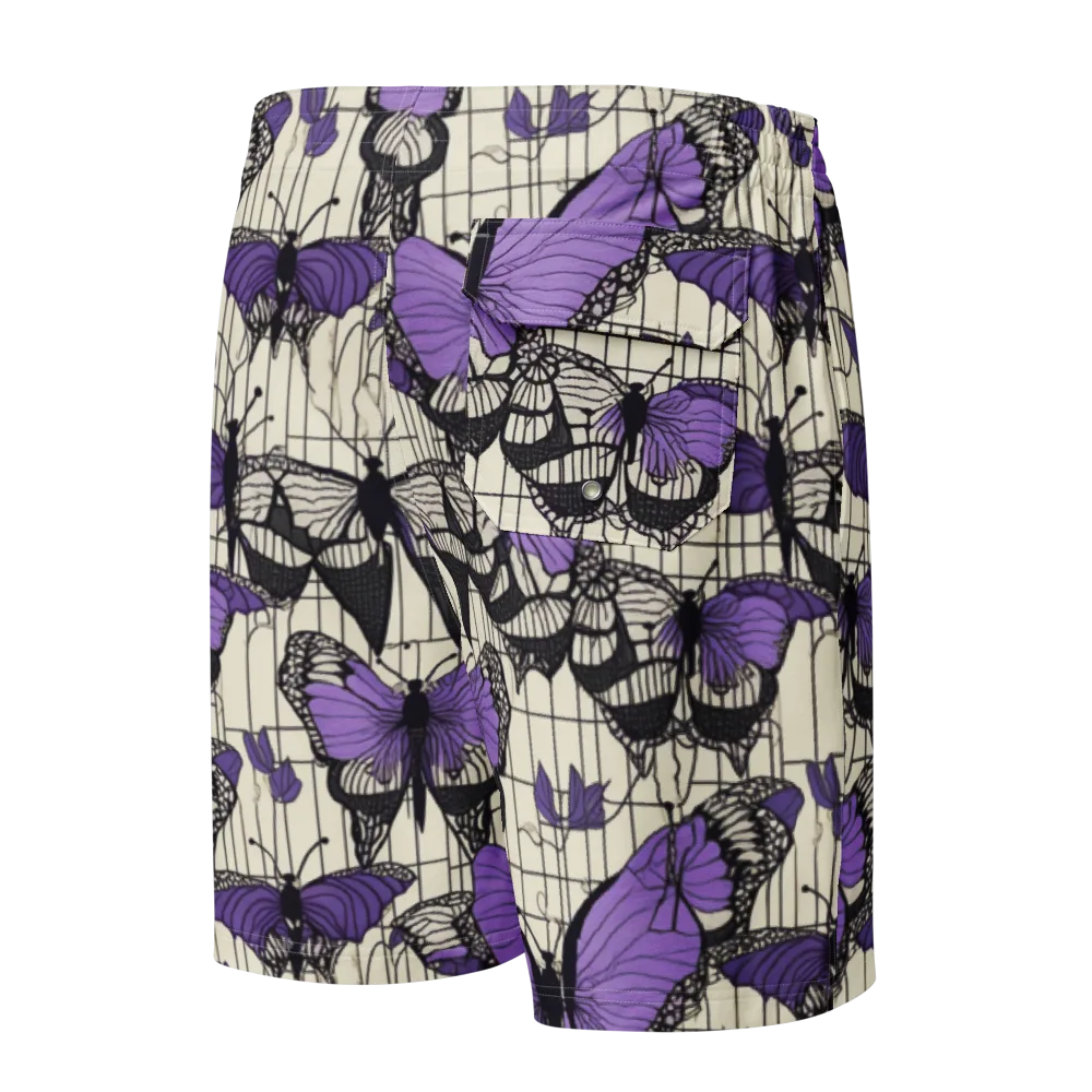 Violet Glasswing on Men's Board Shorts — Back