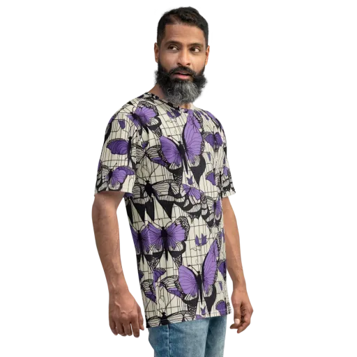 Violet Glasswing on a Men's Crew Neck T-Shirt