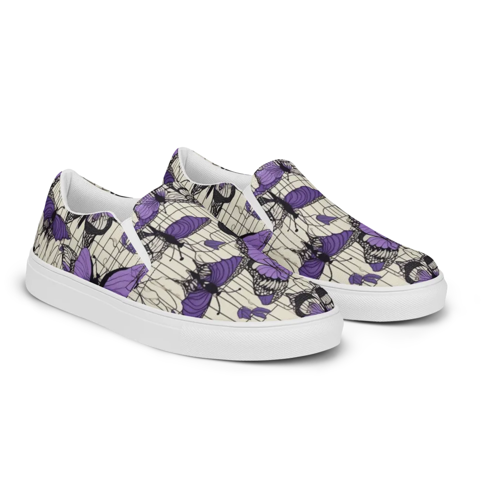 Violet Glasswing on Men's Slip-On Canvas Shoes — Right Front