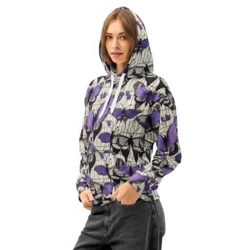 Violet Glasswing on a Cotton Hoodie