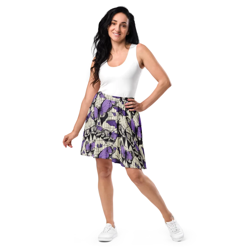 Violet Glasswing on Skater Skirt — Front