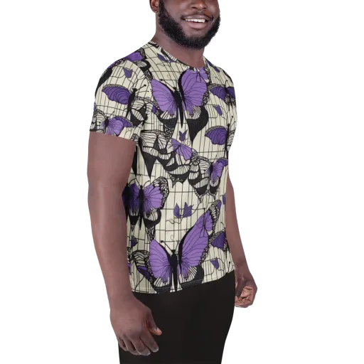 Violet Glasswing on a Men's Athletic T-Shirt