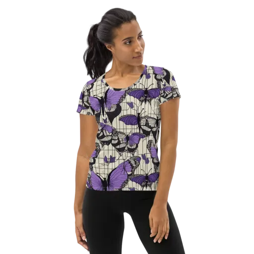 Violet Glasswing on a Women's Athletic T-Shirt