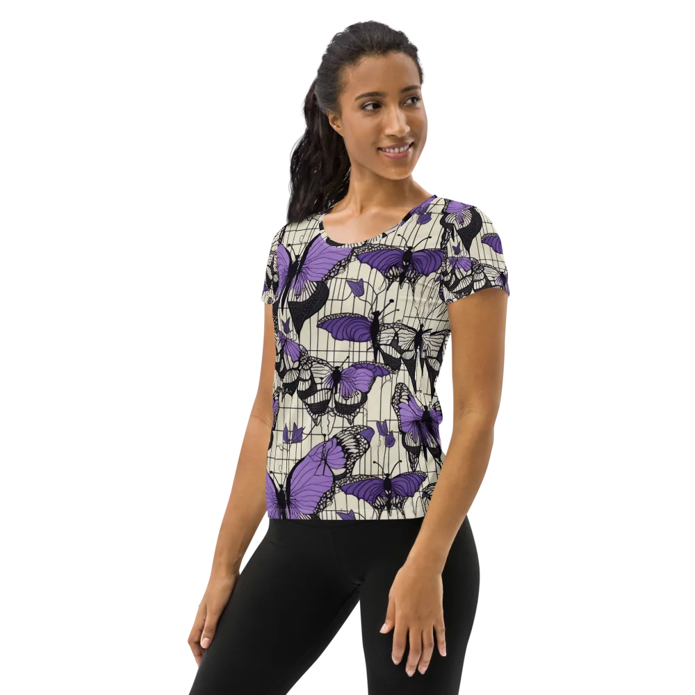 Violet Glasswing on Women's Athletic T-Shirt — Left