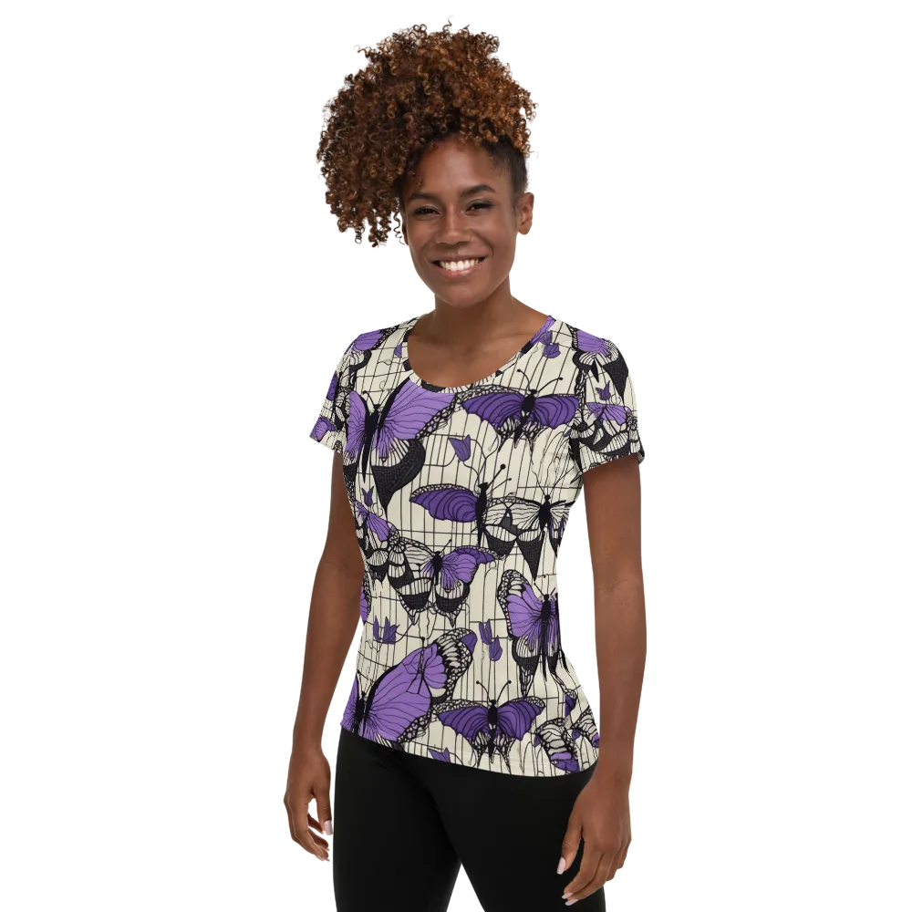 Violet Glasswing on Women's Athletic T-Shirt — Left