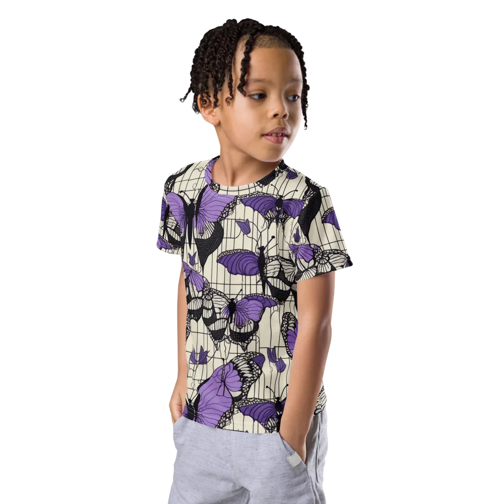 Violet Glasswing on Kids Crew Neck T-Shirt — Left Front
