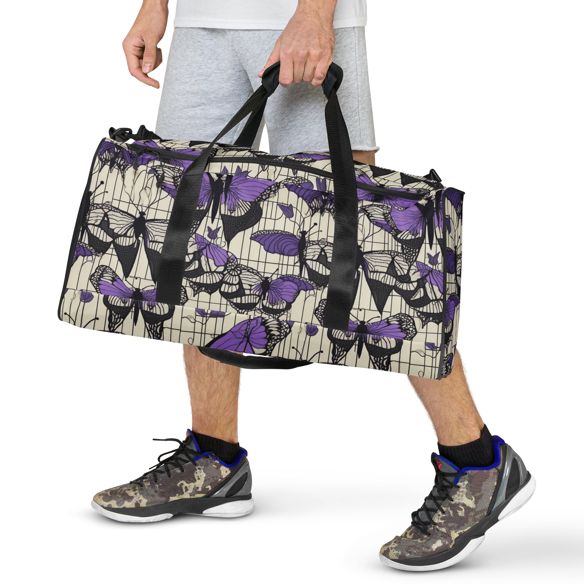 Violet Glasswing on Duffle Bag — Front