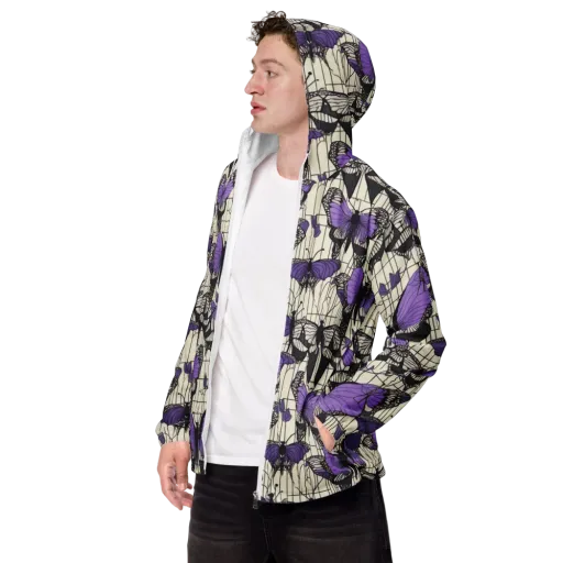 Violet Glasswing on a Men's Windbreaker