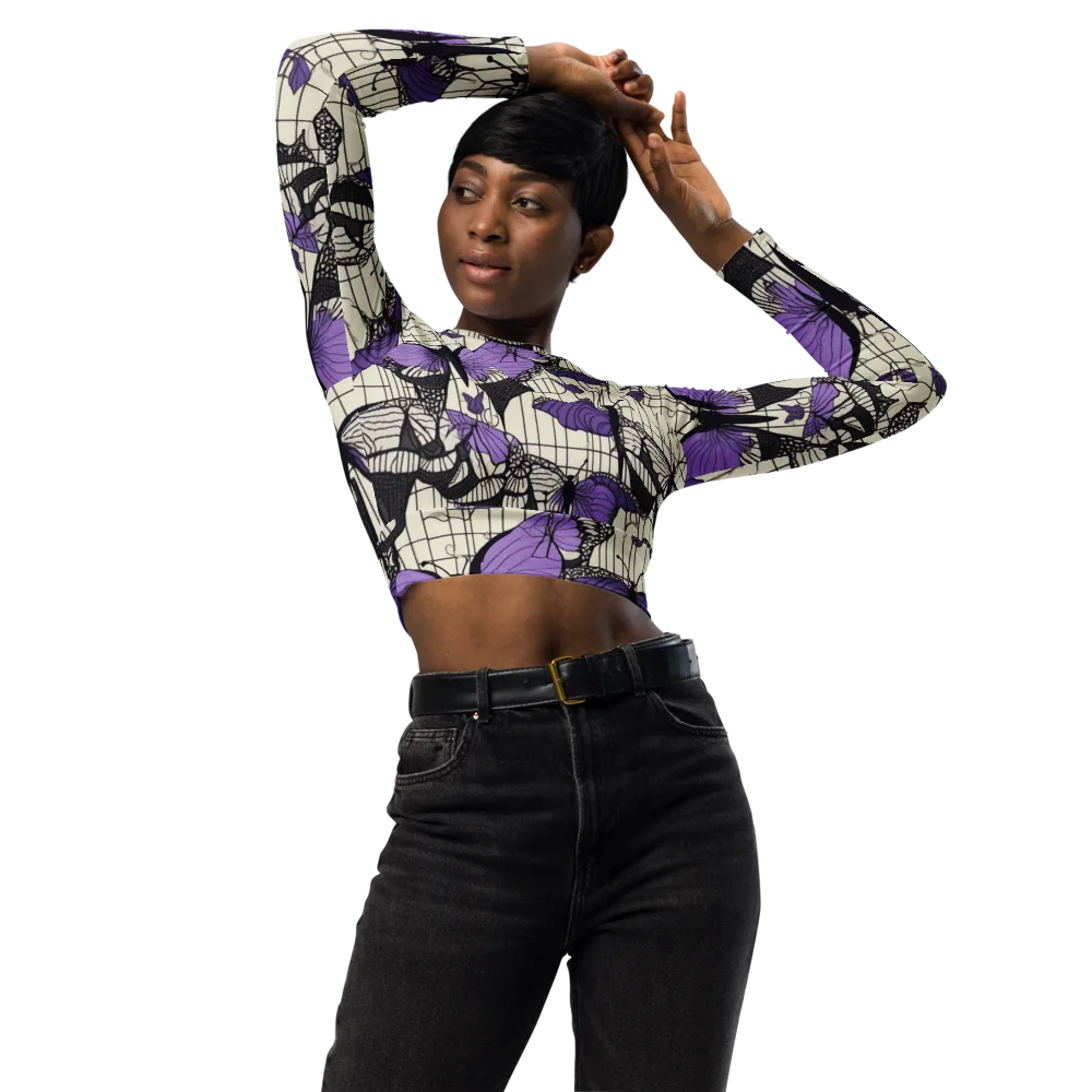 Violet Glasswing on Long Sleeve Crop Top — Front