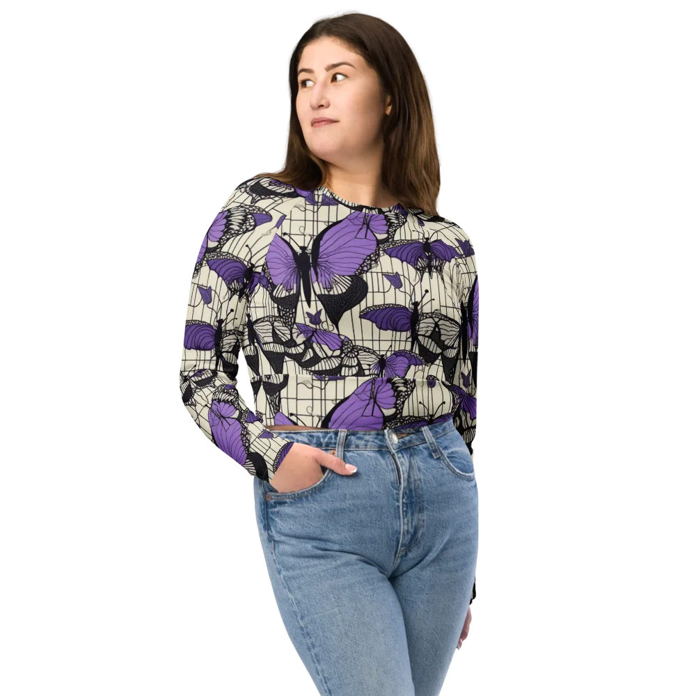 Violet Glasswing on Long Sleeve Crop Top — Front