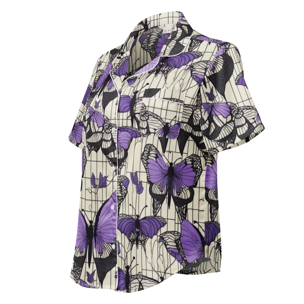 Violet Glasswing on Women's Short Sleeve Pajama Top — Left Front