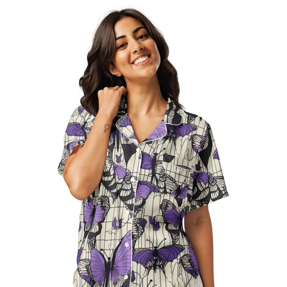 Violet Glasswing on Women's Short Sleeve Pajama Top — Front